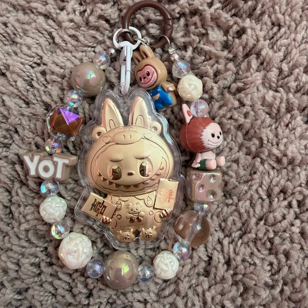 Cute Gold Labubu Keychain with Beads - Picture 3 of 6